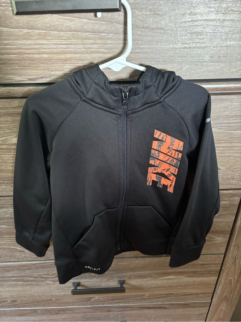 Nike Kids' Black Dri-FIT Full-Zip Hoodie with Orange Logo 3T